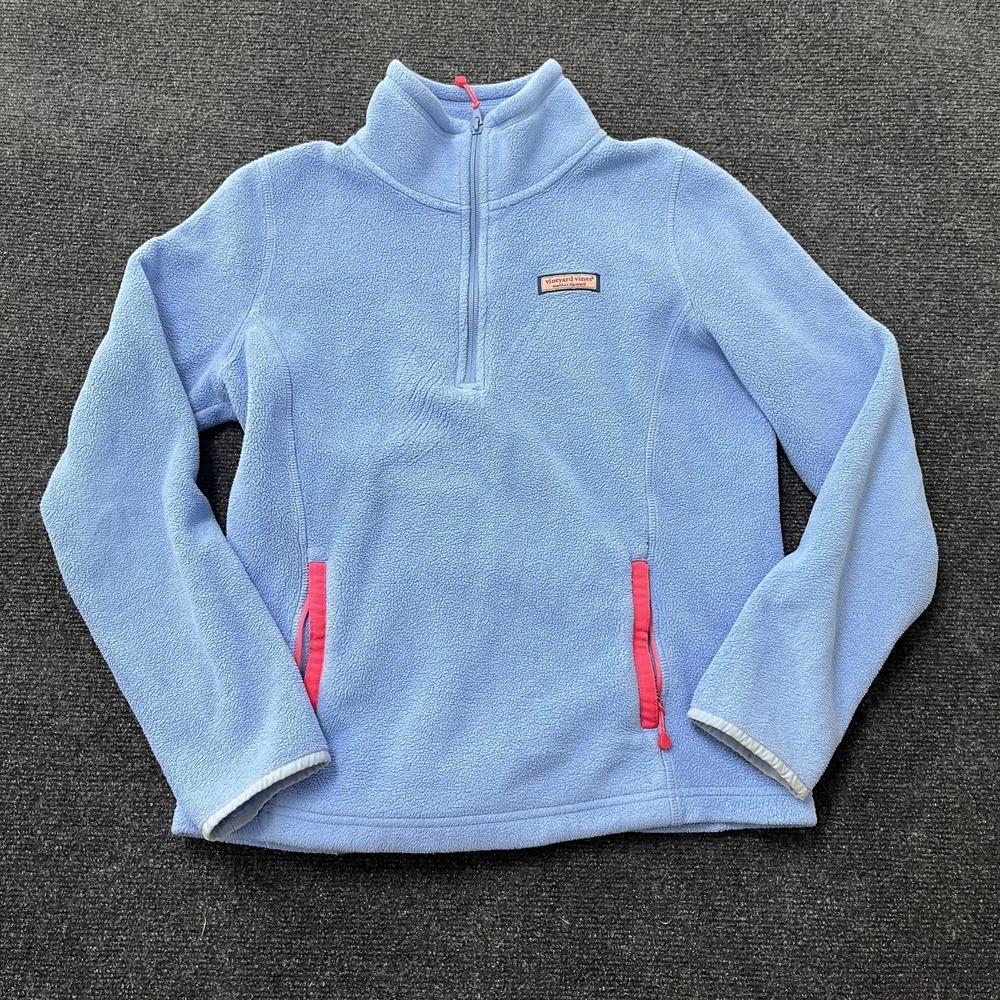 Vineyard Vines Fleece Jacket Womens Small‎ Blue 1/4 Zip Pullover Soft Pockets
